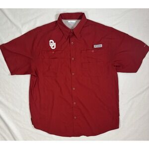 Columbia Men's Large OU Sooners PFG Fishing Shirt Omni-shade Performance Red